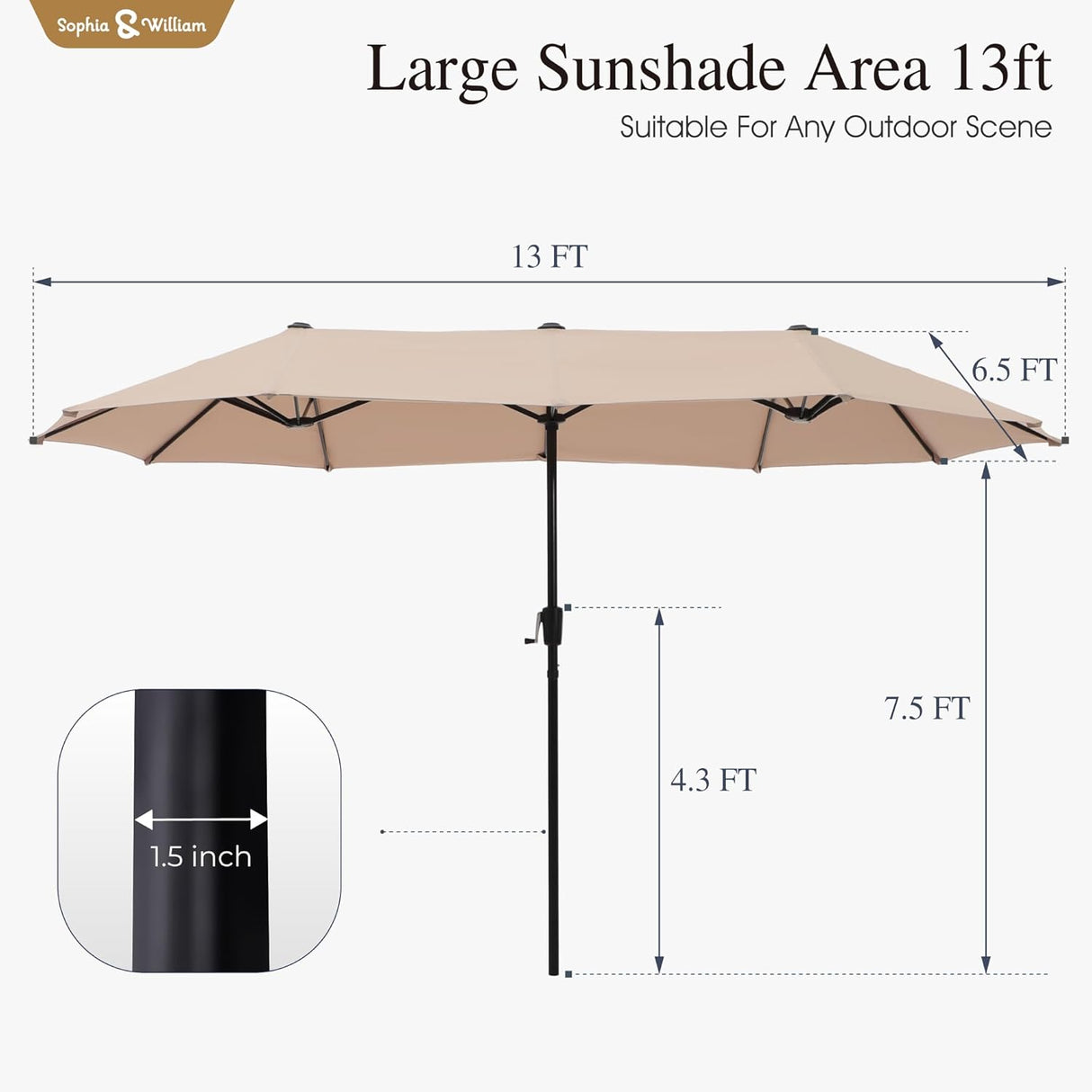 Sombrilla Doble Lado Sophia & William 13ft Protección UV 99%