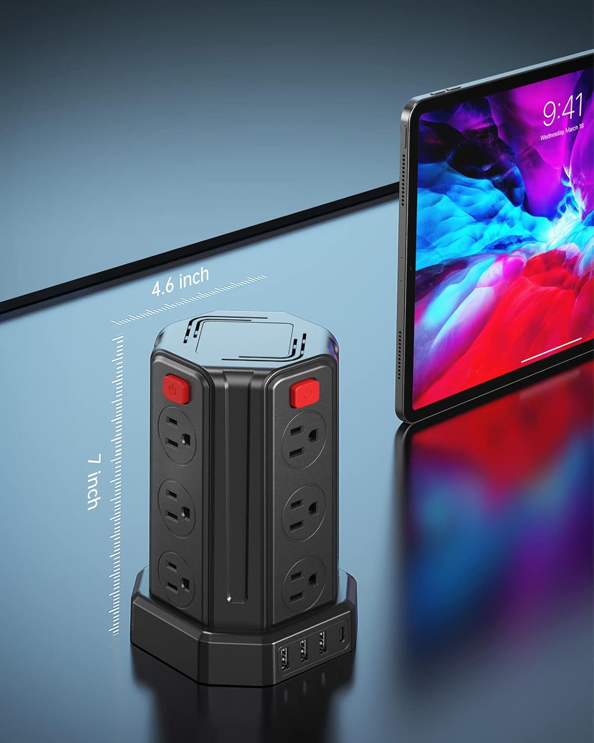 Regleta de protección contra sobretensiones con forma de torre