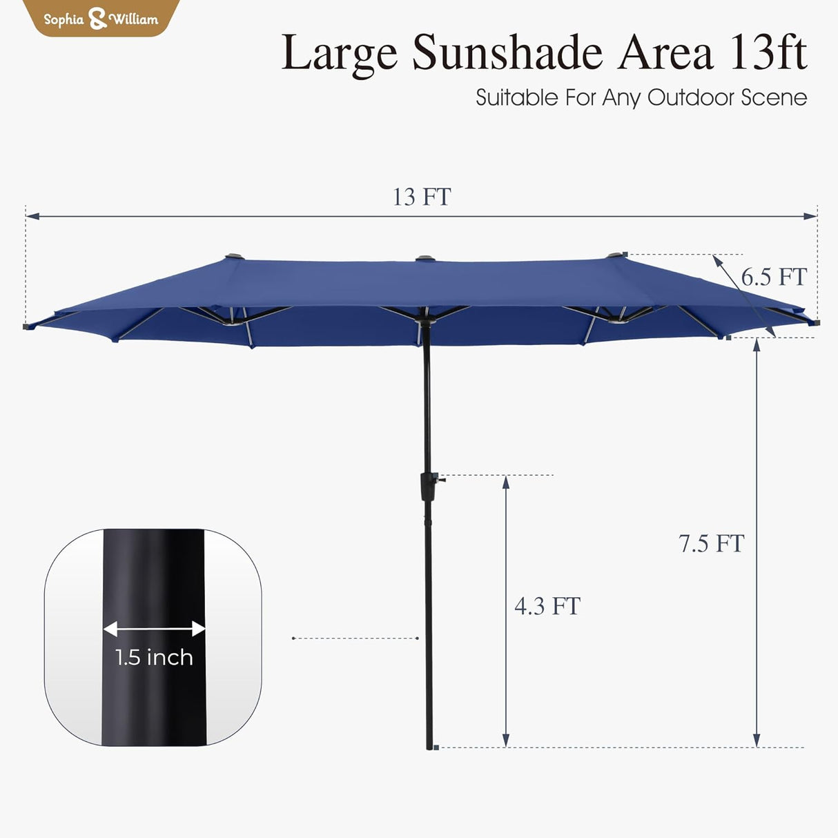 Sombrilla Doble Lado Sophia & William 13ft, Protección UV 99%