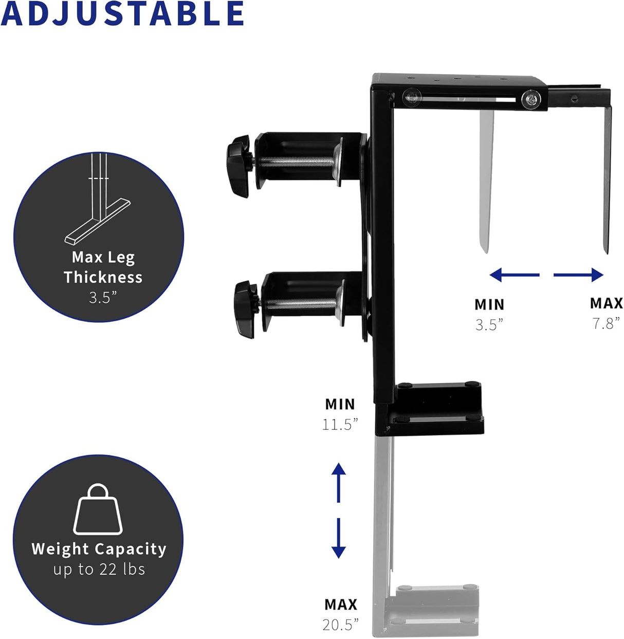 Soporte de CPU ajustable VIVO, montaje bajo escritorio, MOUNT-PC01C