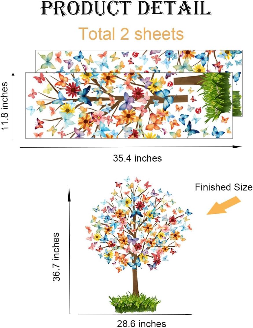 Vinilo Decorativo Mariposas y Árbol, Pared Infantil, Modelo A