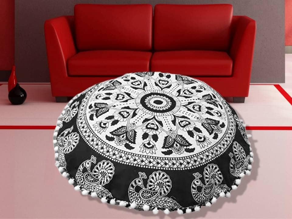 My Dream Carts Cojines redondos de 22 pulgadas para asiento de piso "Solo cubierta", fundas de cojín decorativas con mandala bohemio, funda de cojín para meditación, puf para yoga, hippie
