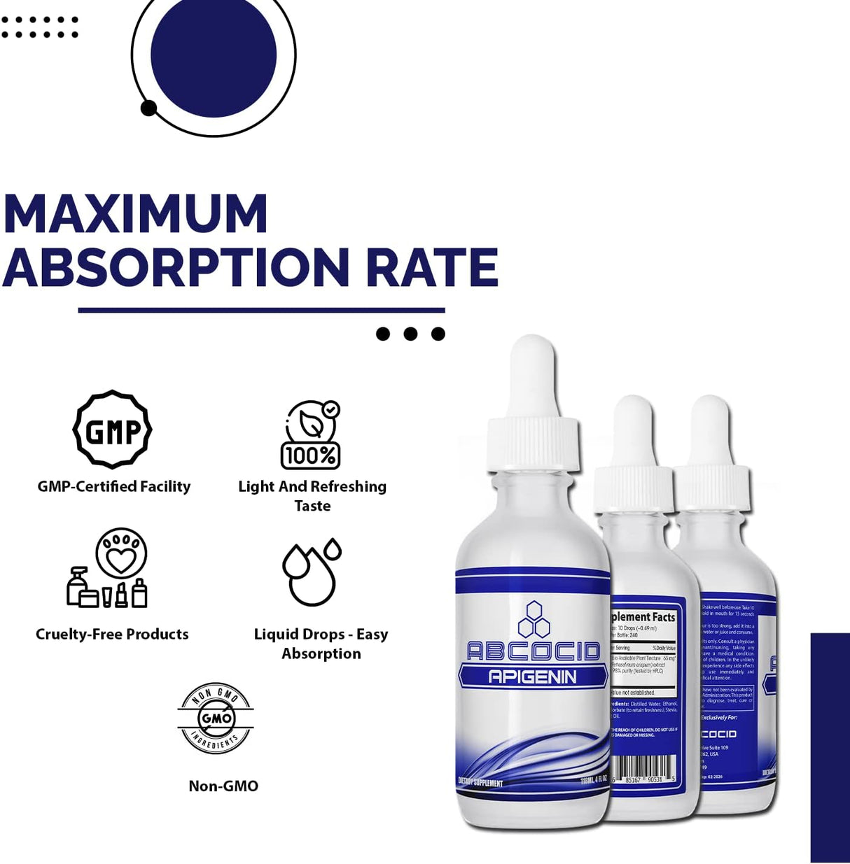 Apigenina 65 mg líquido de 4 onzas 240 porciones ABCOCID