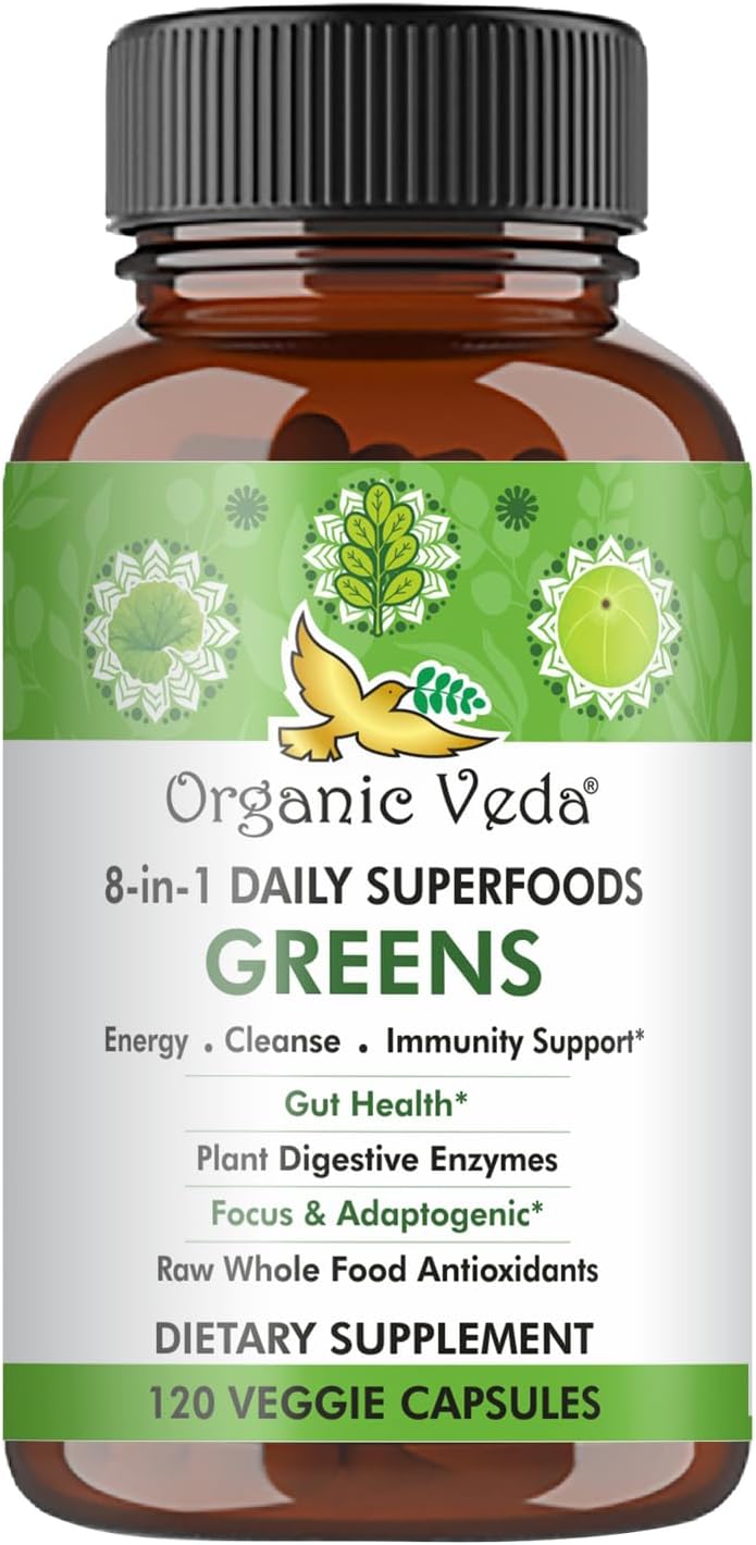 Cápsulas de Supergreens con 8 Verduras y Enzimas Digestivas