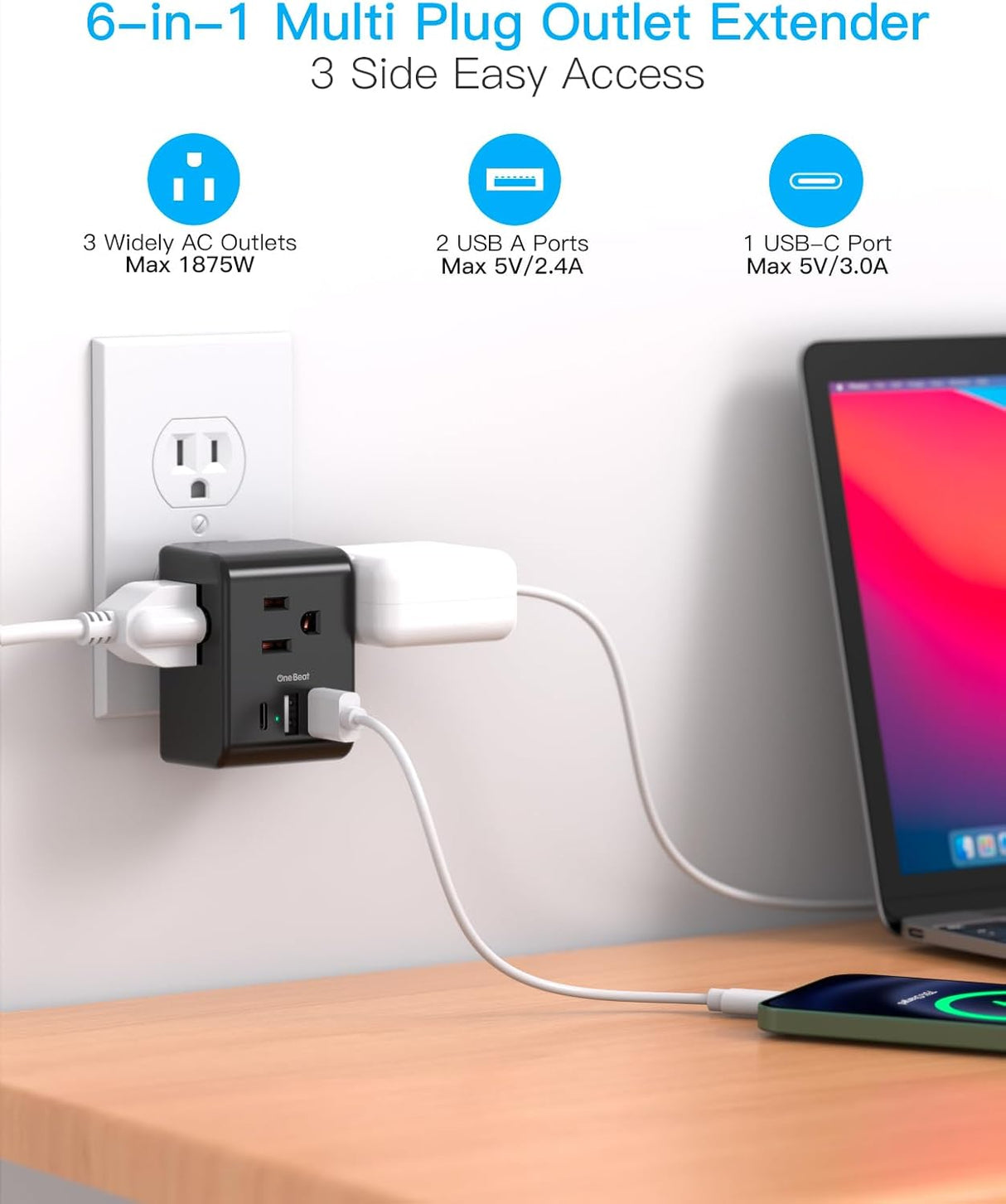 Extensor de toma de corriente múltiple, regleta de alimentación