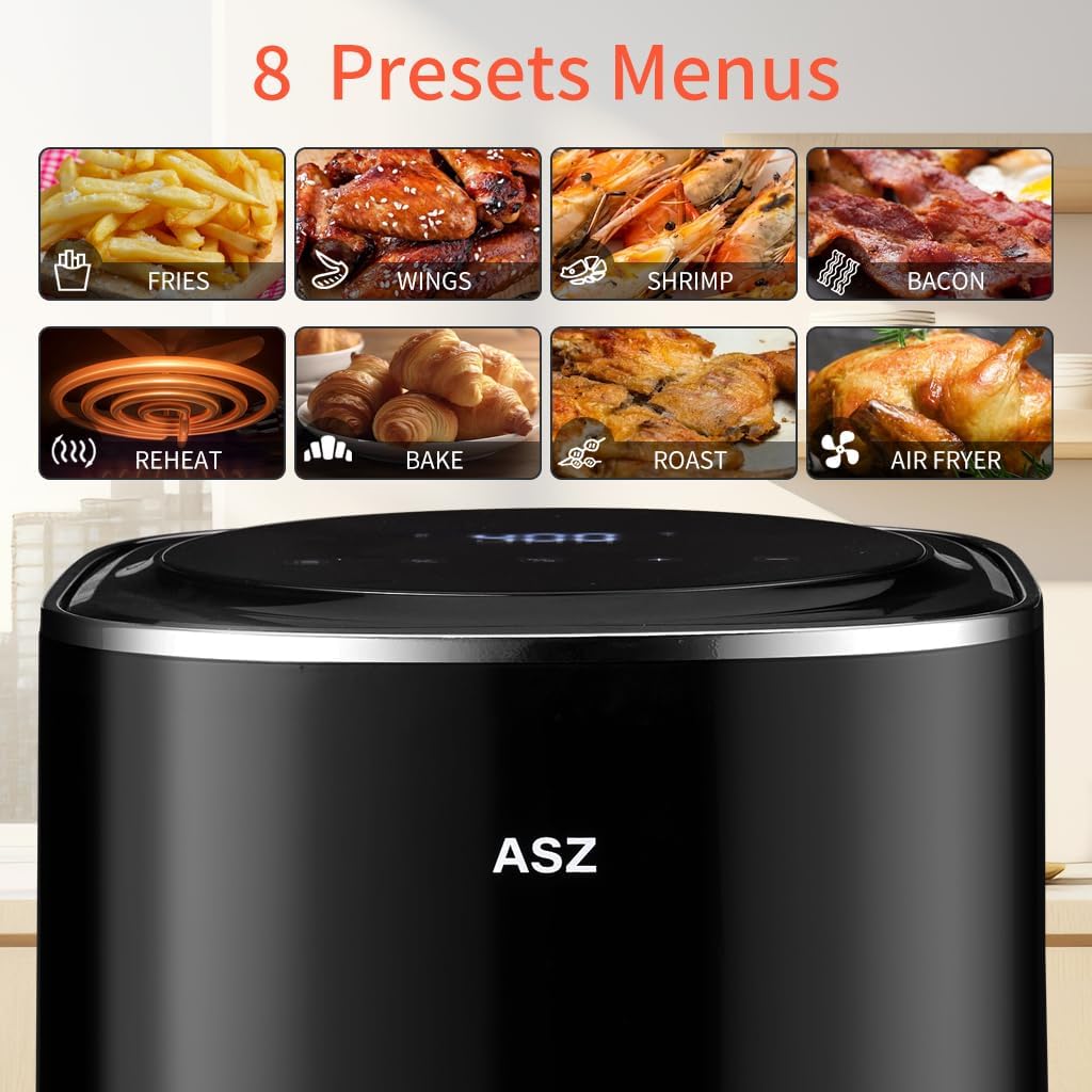 Freidora de Aire ASZ 4.5qt, 8 Presets, Apagado Automático