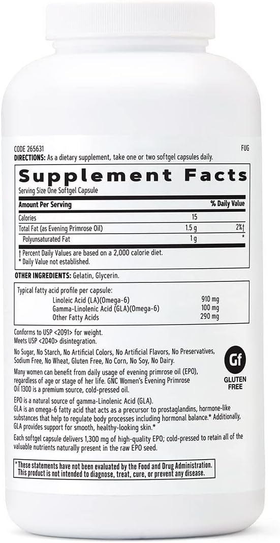 Suplemento GNC Aceite de onagra (EPO) para mujer de 1300 mg