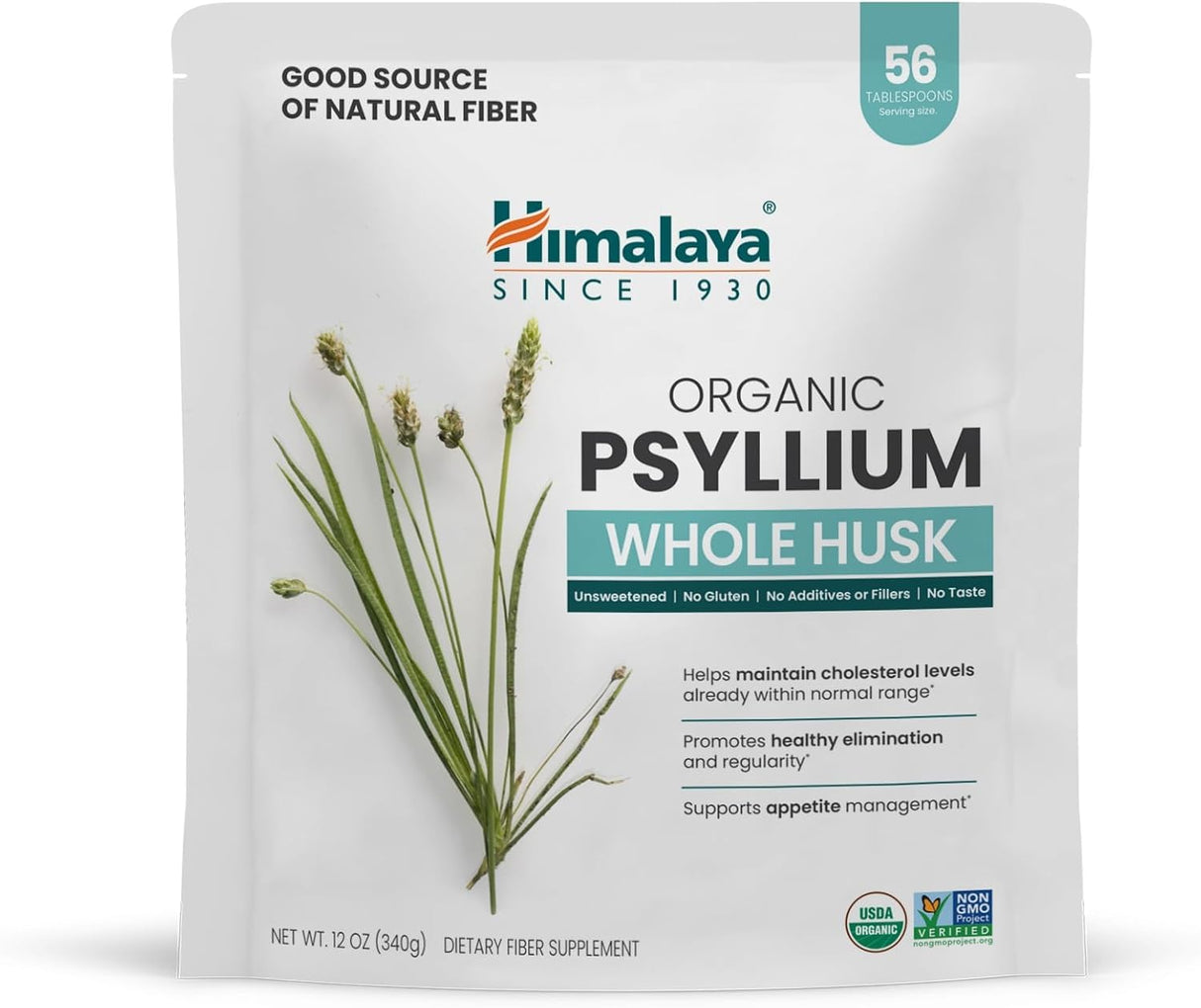 Psyllium Husk Orgánico Himalaya, Suplemento de Fibra, 12 Oz