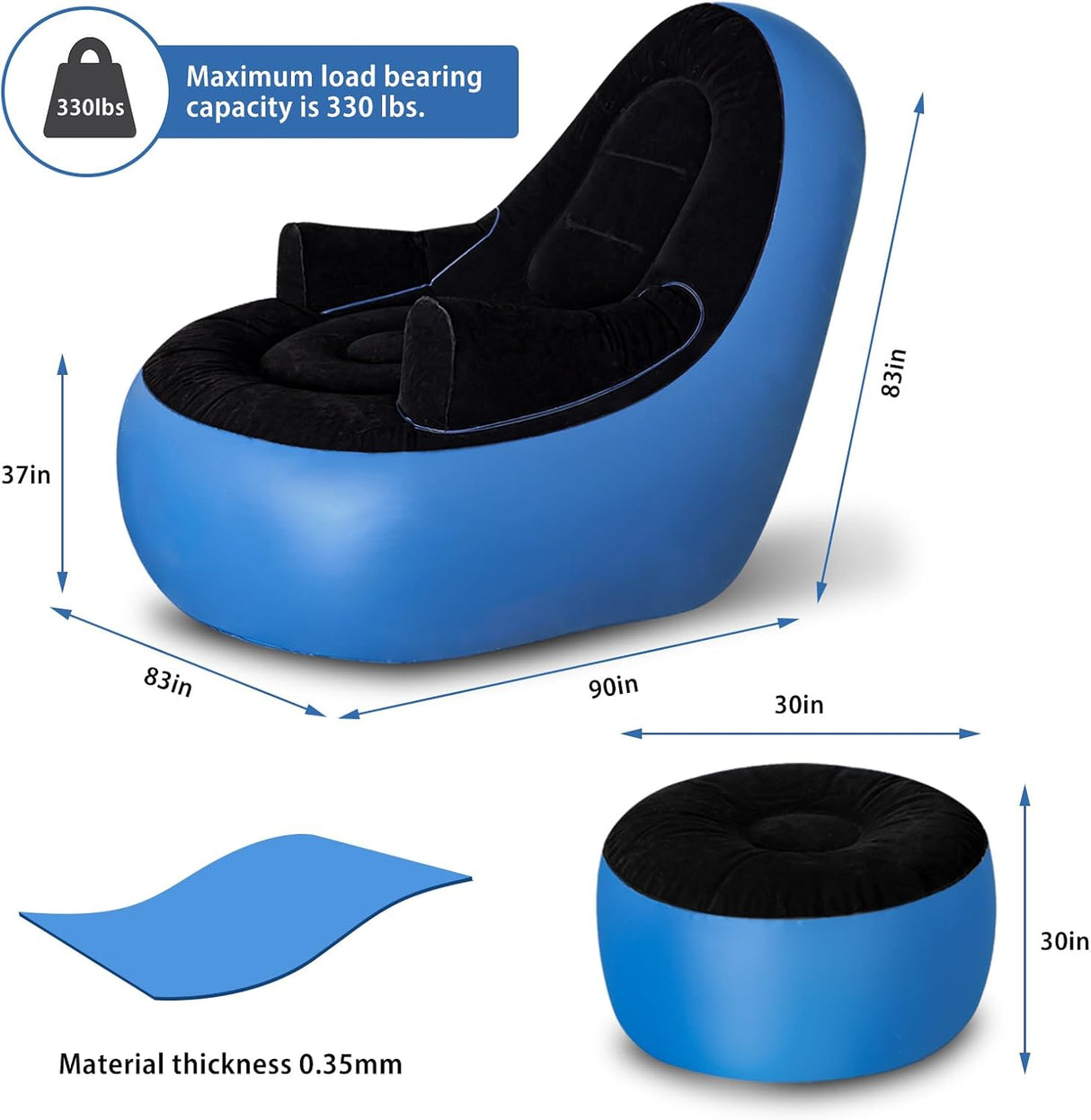 Sofá Inflable con Reposabrazos y Puff, Ideal para Acampar