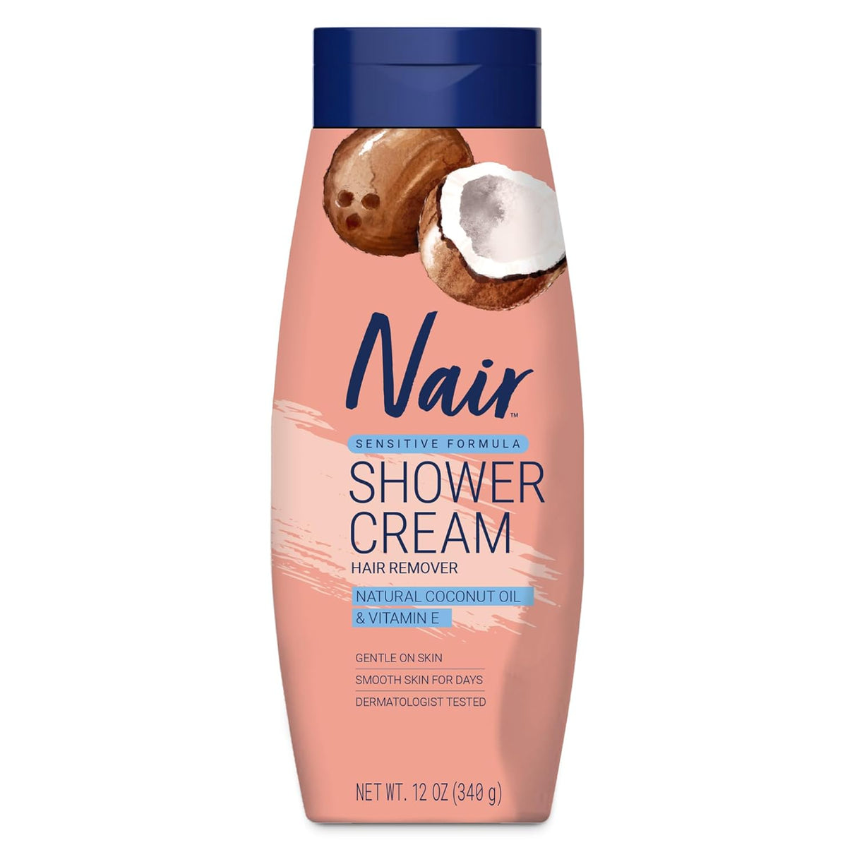 Crema Depilatoria NAIR con Aceite de Coco y Vitamina E, 12 oz
