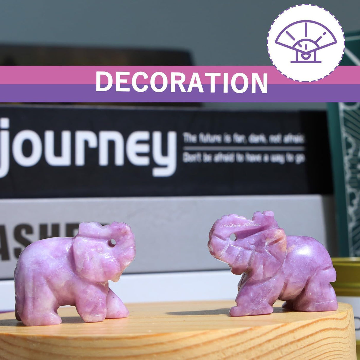 QINJIEJIE Decoración de elefante, cristales de lepidolita