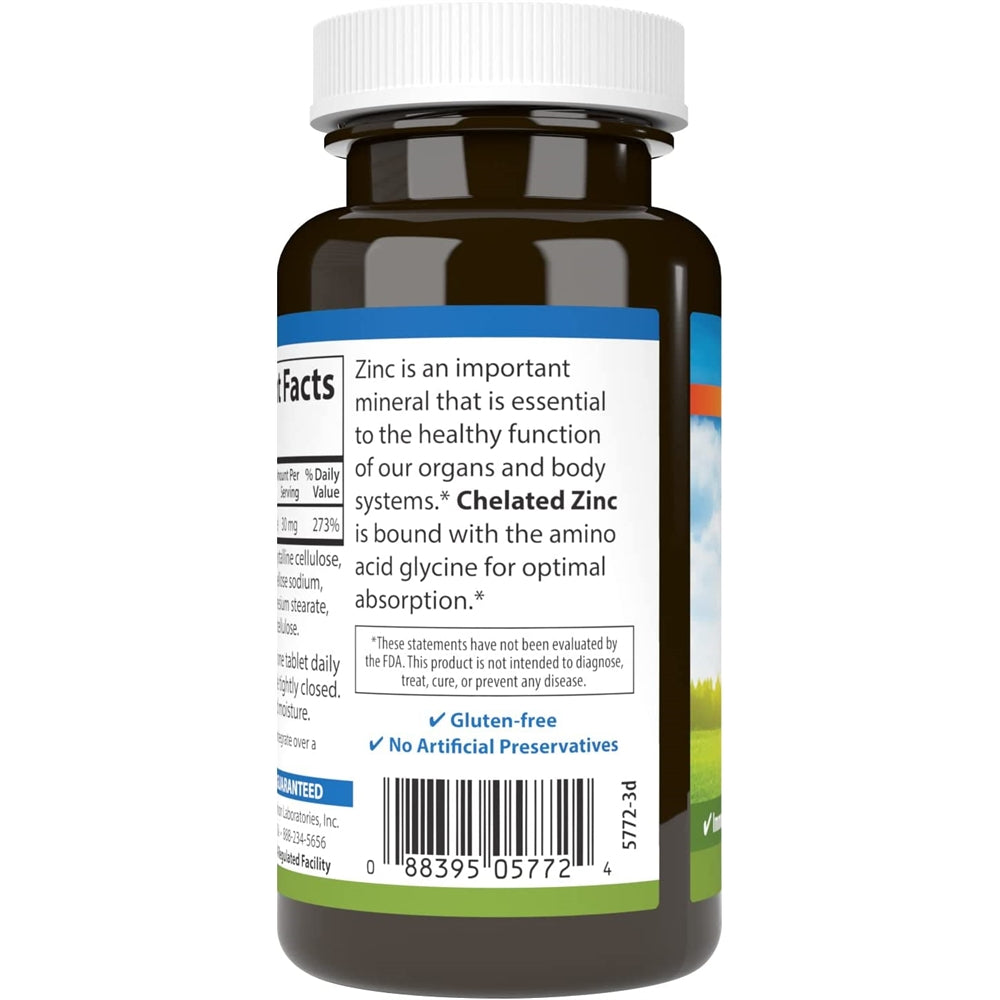 Suplemento Zinc quelado 30 mg antioxidante 250 tabletas