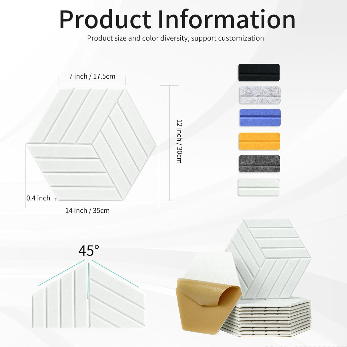 Paneles Acústicos Hexagonales 12 Piezas Autoadhesivos 14x12