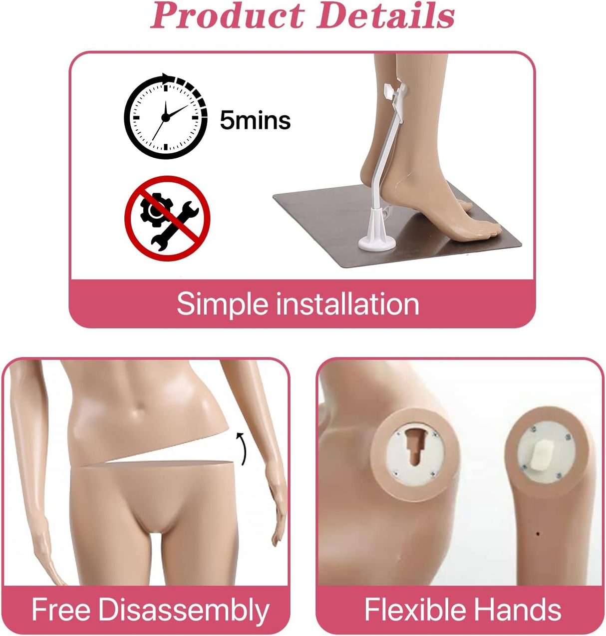 Maniquí Torso Mujer 69 Ajustable con Base Metálica Modelo Realista