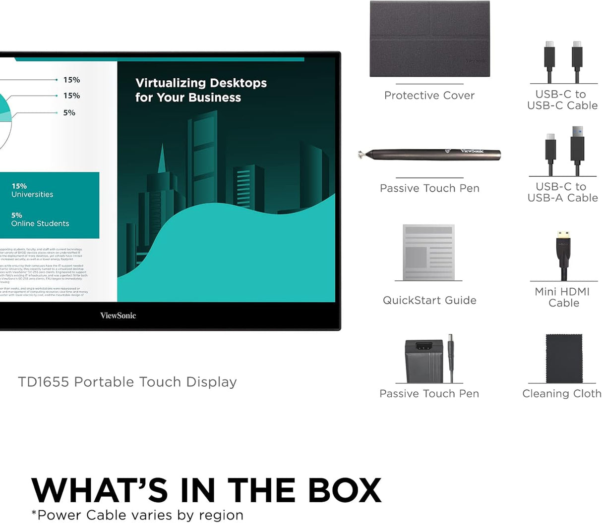 Monitor portátil ViewSonic TD1655 15.6 1080p táctil IPS