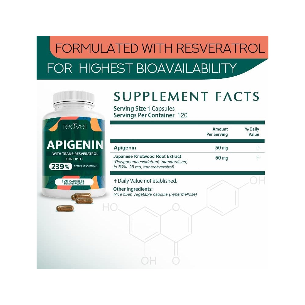 Suplemento de apigenina con resveratrol 50 mg de apigenina