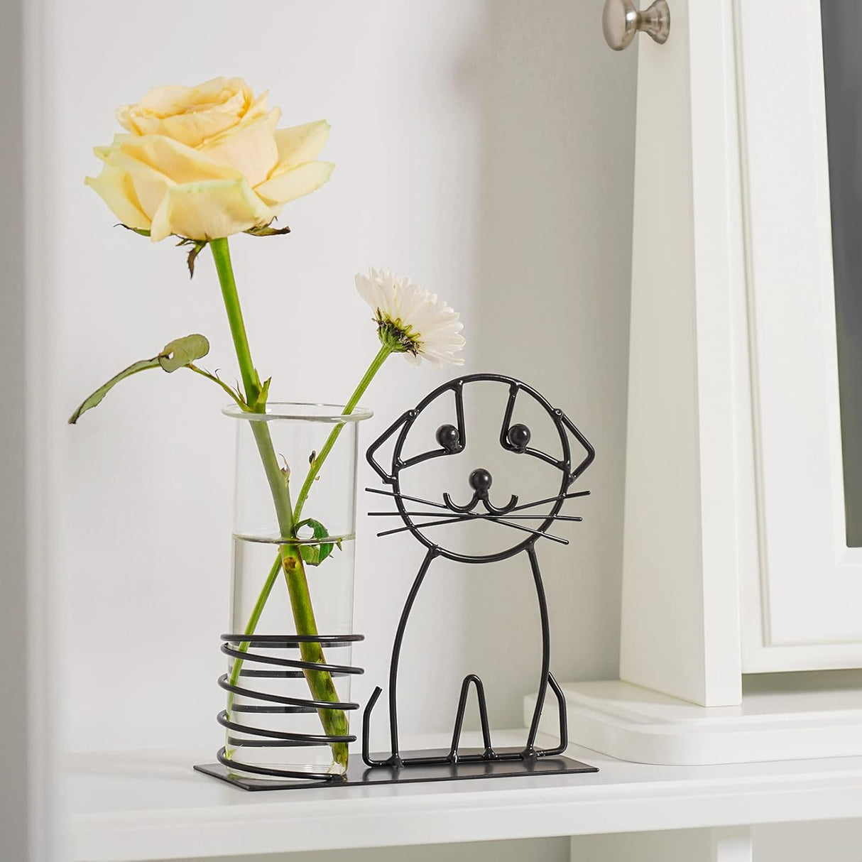 Marbrasse Jarrón hidropónico de vidrio de escritorio, florero con soporte para decoración del hogar, soporte moderno y creativo para terrario, contenedor Scindapsus (lindo perro)