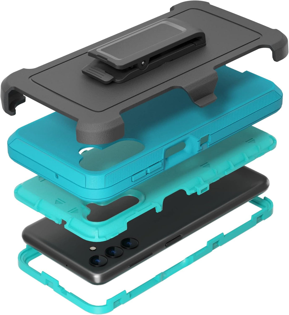Funda compatible con Samsung Galaxy A13 5G (no compatible con A13 4G), con clip de cinturón, resistente a prueba de golpes, protección de cuerpo completo, funda para Samsung Galaxy A13 5G (verde azulado + azul claro)