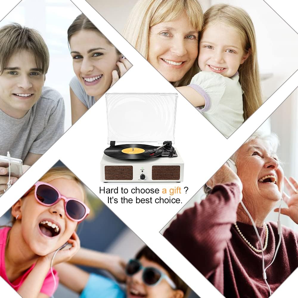Reproductor de Vinilo Portátil con Bluetooth, Altavoces Integrados