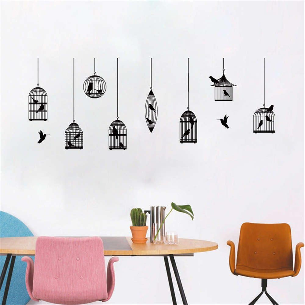 BIBITIME Calcomanías de vinilo negro para pared, diseño de pájaros, para sala de estar, comedor, escuela, aula, ventana, guardería, dormitorio, habitación de niños, decoración para el hogar, murales artísticos