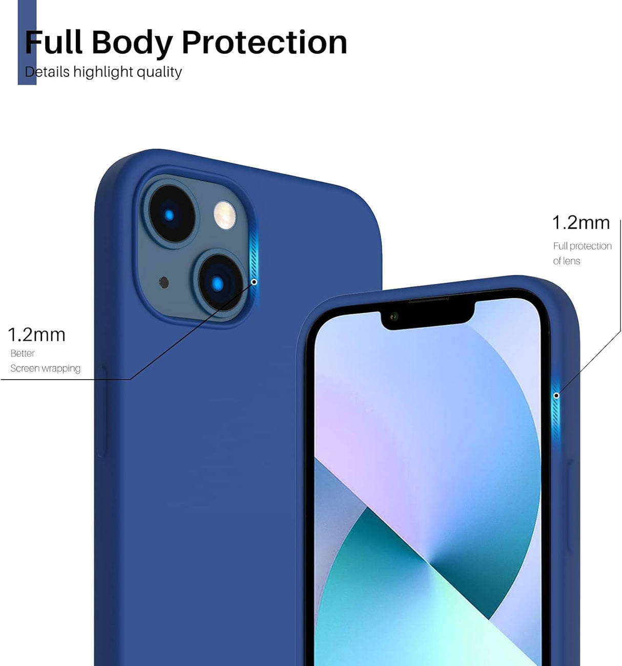 ORNARTO - Funda compatible con iPhone 3 y iPhone 13 Pro, goma de gel suave de 3 capas de silicona líquida delgada, 15,5 cm, azul rey
