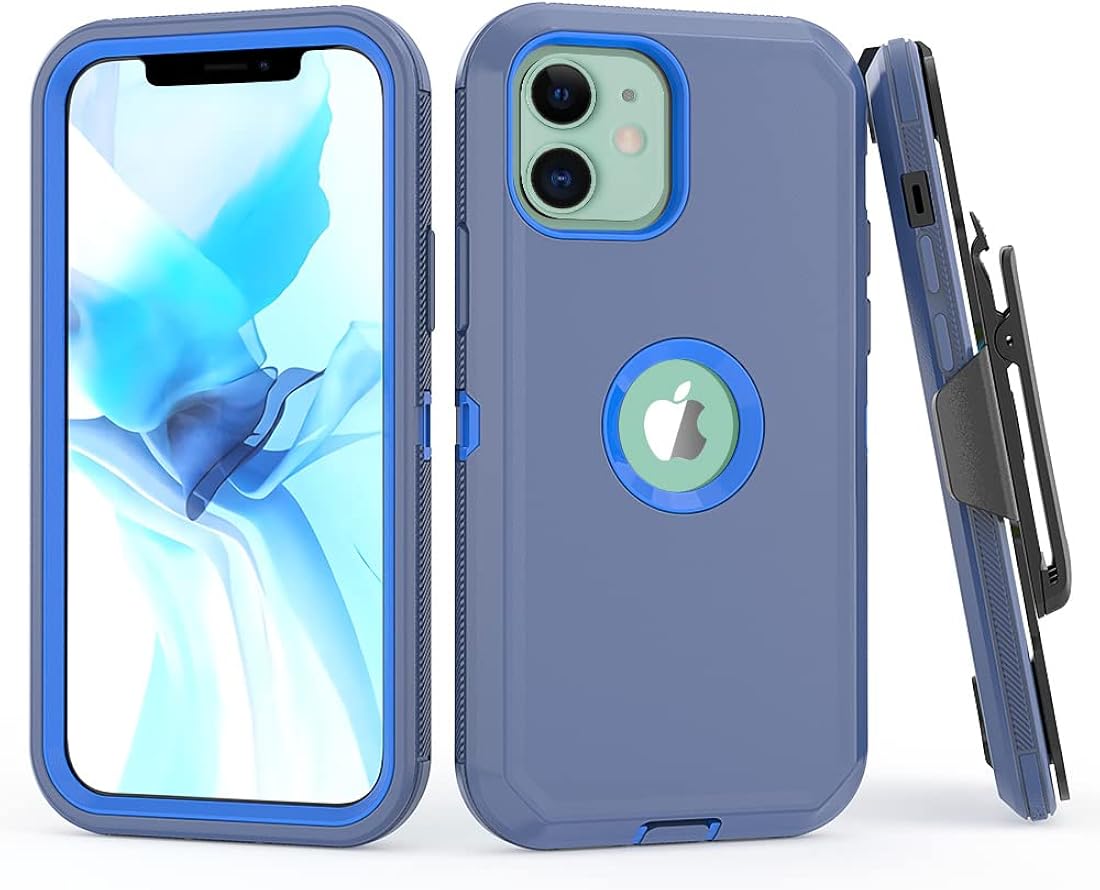 TASHHAR Funda de teléfono para iPhone 12, iPhone 12 Pro, resistente a prueba de golpes, funda protectora con clip para cinturón para Apple iPhone 12 6.1 2020 (azul marino)
