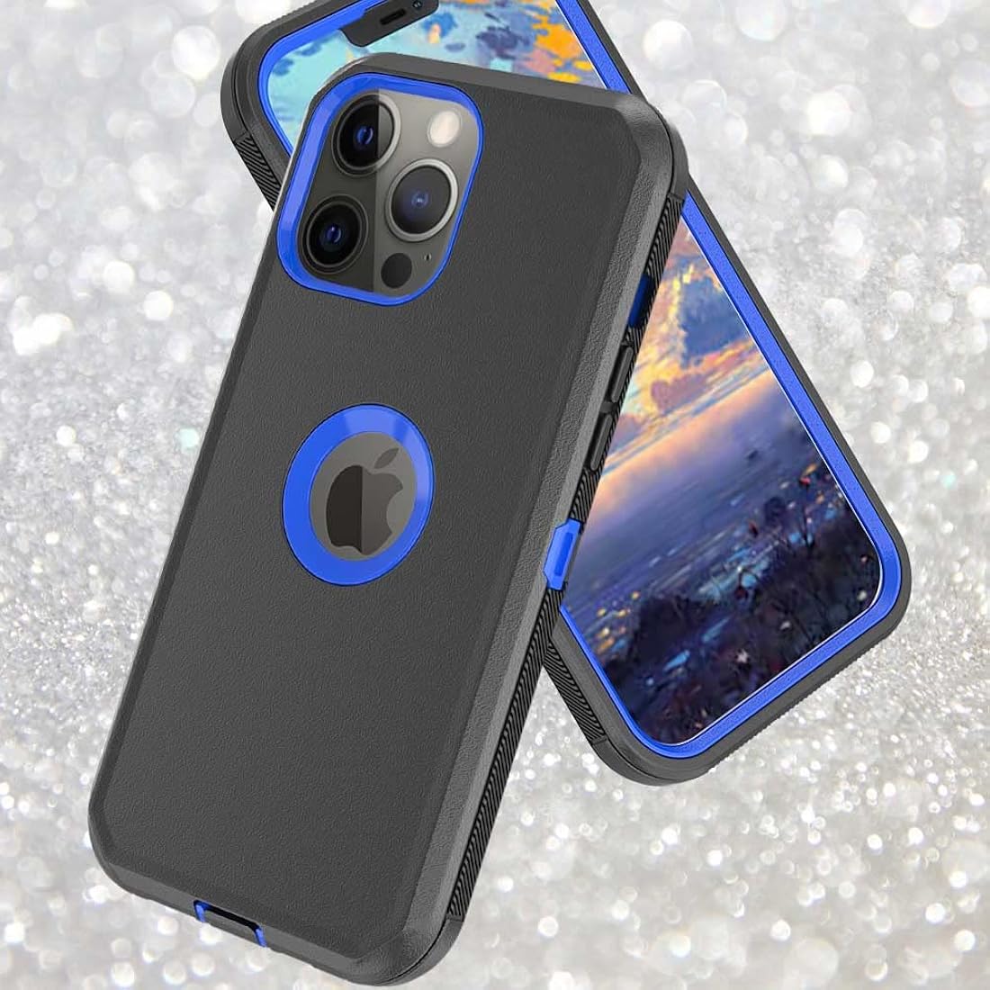 TASHHAR Funda para teléfono iPhone 13 Pro Max, resistente a prueba de golpes, funda protectora con clip para cinturón para Apple iPhone 13 Pro Max 5G 2021 (negro y azul)