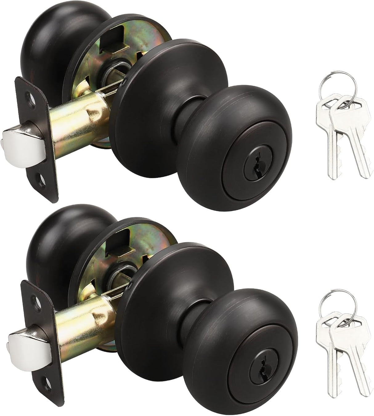 KNOBWELL - Pomo de acero macizo con diseño de bola antigua y cerrojo de seguridad interior para puerta de bodega, dormitorio y baño, 5766