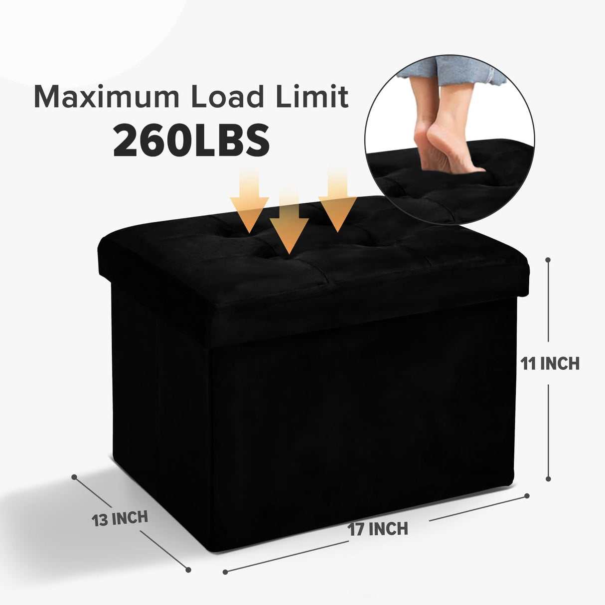 Otómano plegable de almacenamiento con reposapiés moderno 17x13x11in