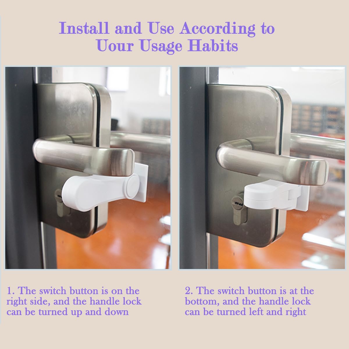 Bloqueo de manija para puertas, 6 unidades, sin taladros, seguro