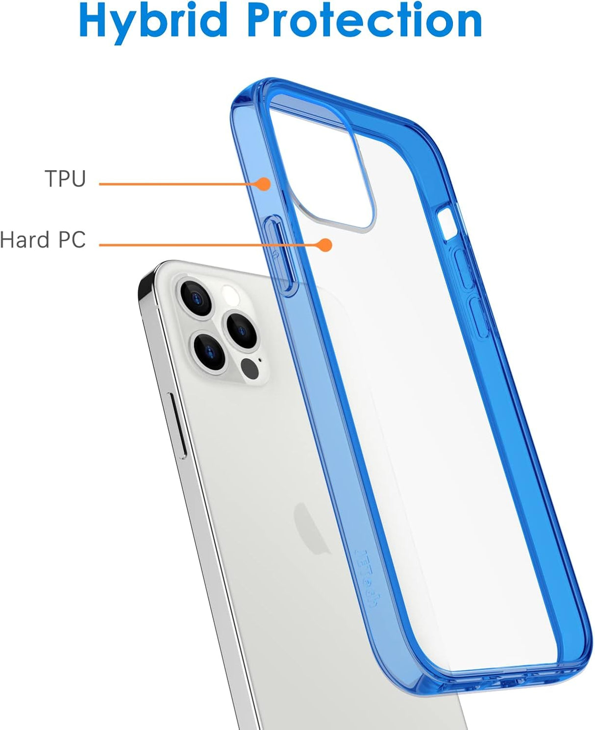 JETech Funda para iPhone 12/12 Pro de 6.1 pulgadas, a prueba de golpes, parte trasera transparente antiarañazos (azul)