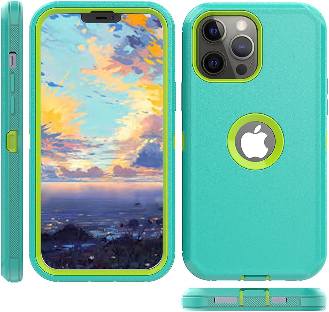 TASHHAR Funda para teléfono iPhone 13 Pro Max, resistente a prueba de golpes, funda protectora con clip para cinturón para Apple iPhone 13 Pro Max 5G 2021 (verde + amarillo)