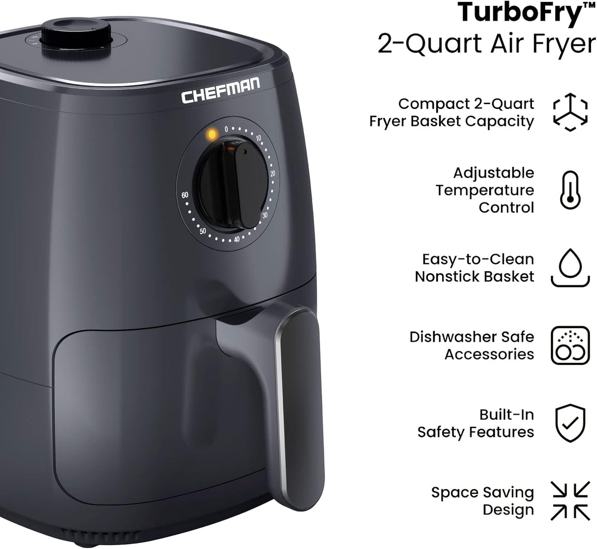 Freidora de aire Chefman TurboFry 2QT, sin aceite, 60 min