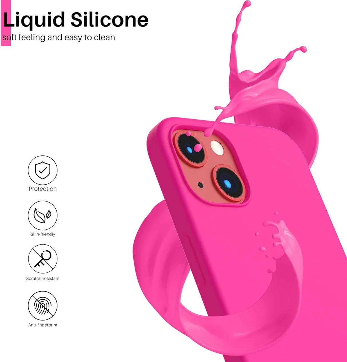 ORNARTO - Funda compatible con iPhone 3 y iPhone 13 Pro, goma de gel suave de 3 capas de silicona líquida delgada, 15,5 cm, rosa fuerte