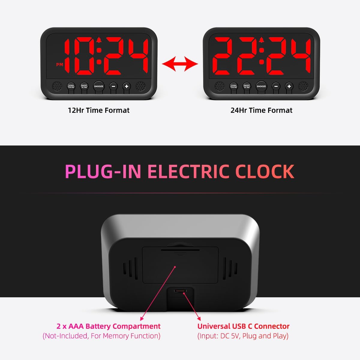 Reloj Digital LED Pequeño con Alarma Fuerte y Ajustes