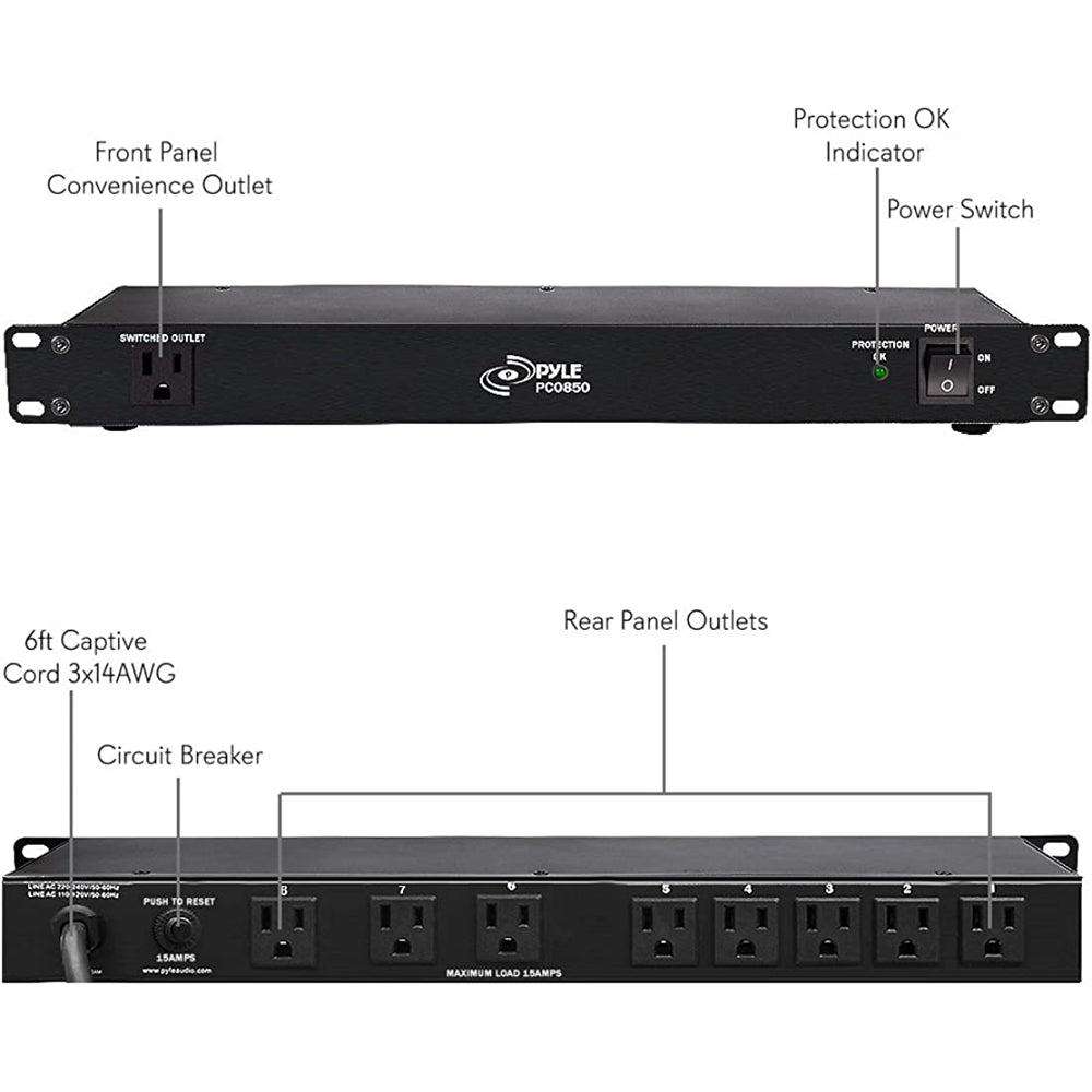 Regleta de alimentación PDU 9 tomas de corriente Pyle