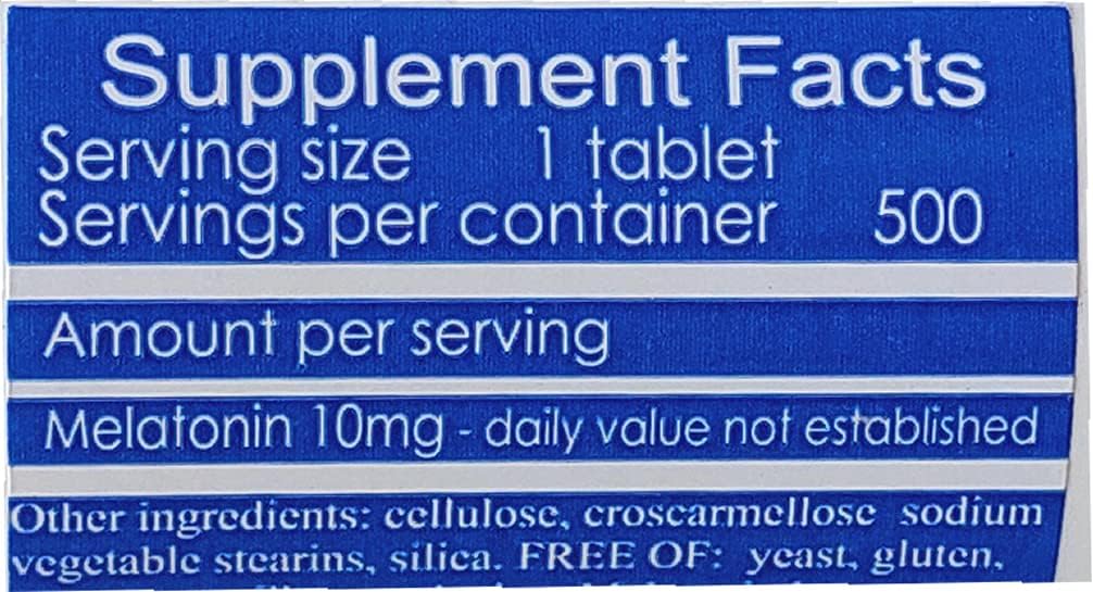 Melatonina 10mg Rápida Disolución Vegana 500 Count Super Fuerte