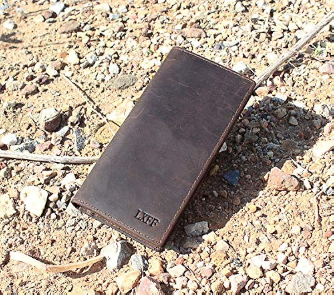 LXFF - Cartera larga de piel auténtica vintage para cheques