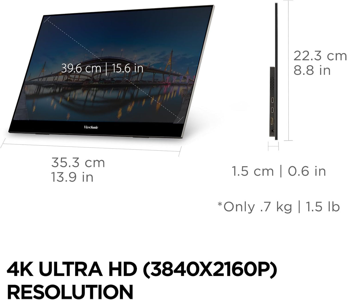 Monitor portátil 4K OLED 15.6 ViewSonic, 60W USB-C, VX1655