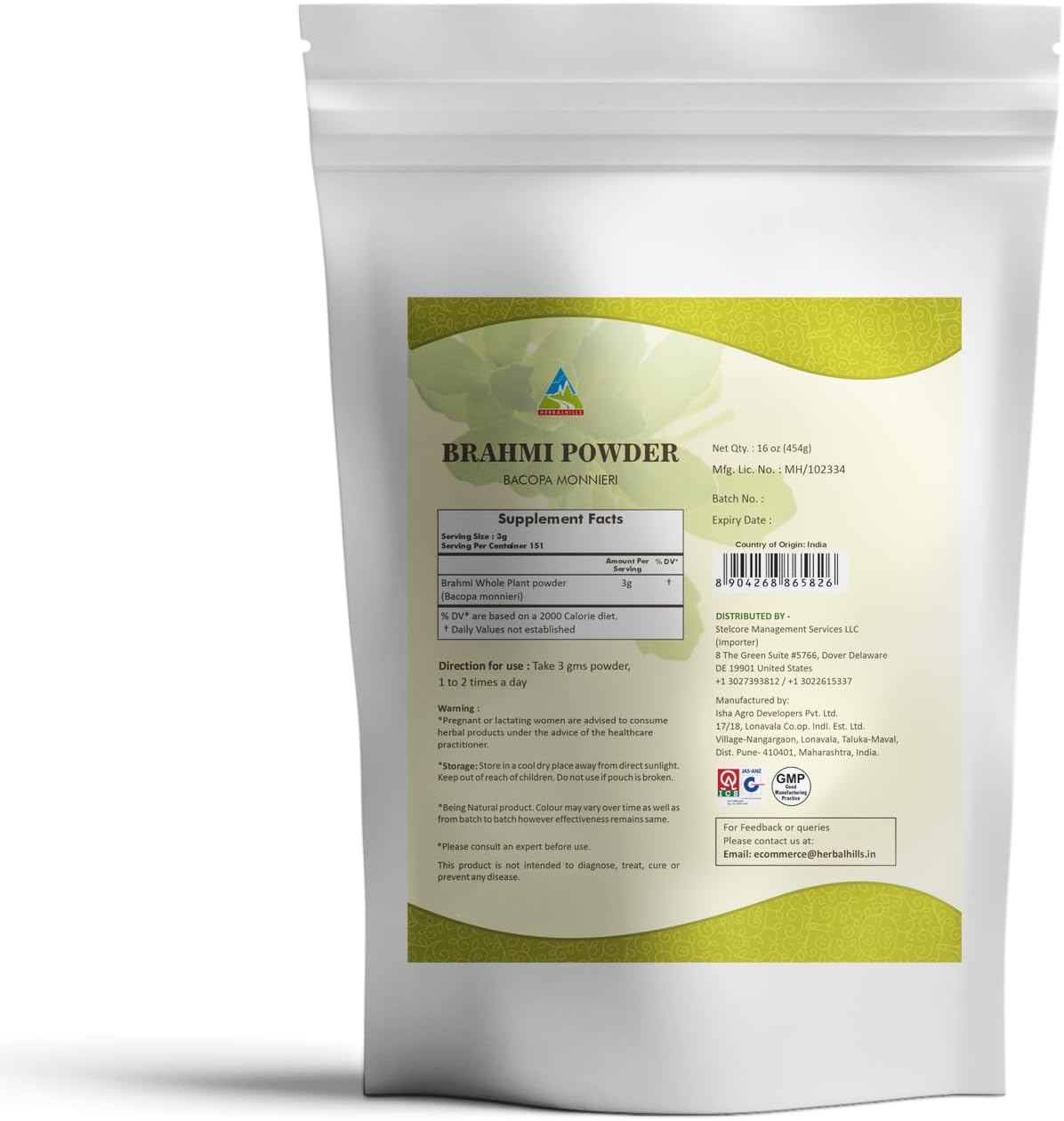 Suplemento Brahmi Powder Bacopa Monnieri Cuidado Cabello