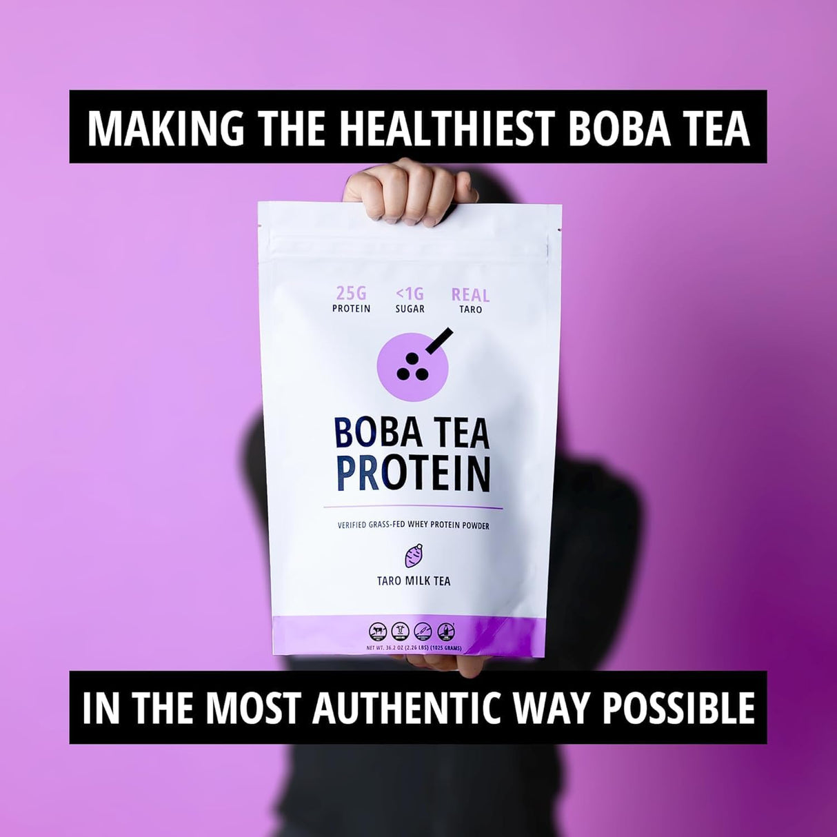 Boba Tea Proteína Taro Leche | 25g Proteína Aislada Vacuno | Sin Gluten y Soja | 25 Porciones
