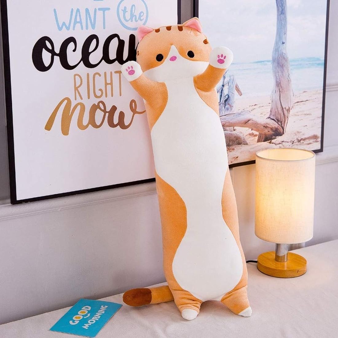 Peluche de gato de caricaturas suave almohada larga
