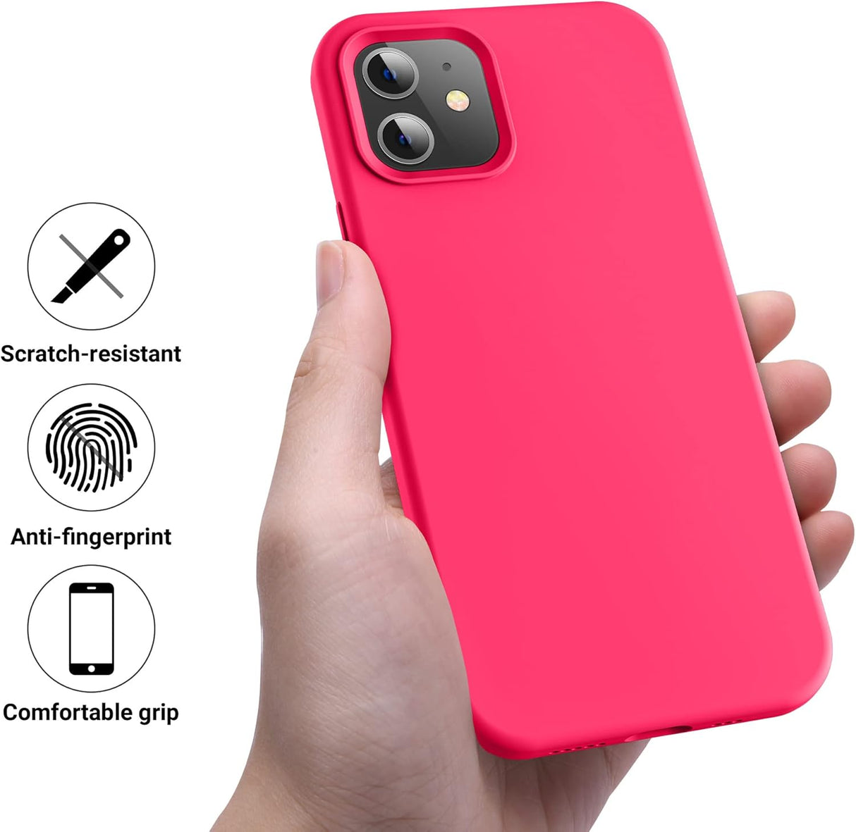 OTOFLY Funda de silicona suave diseñada para iPhone 12/12 Pro, protección contra caídas de grado militar, forro de microfibra antiarañazos, funda protectora a prueba de golpes, funda delgada de 6.1 pulgadas, rosa neón