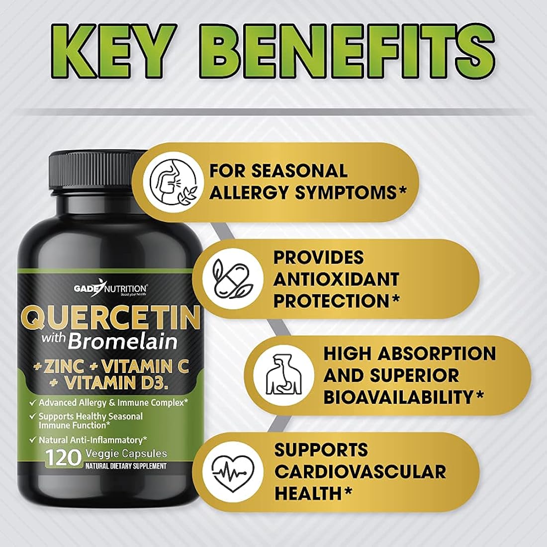 Suplementos Alimenticios Quercetina con vitamina C y zinc