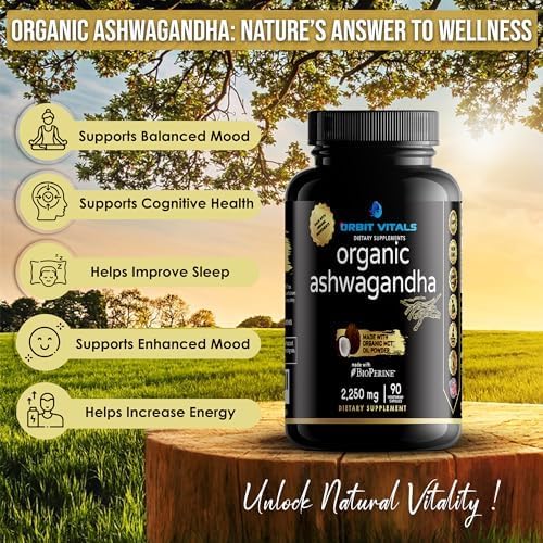 Suplemento de Ashwagandha Orgánico 2250 mg - 90 Cápsulas