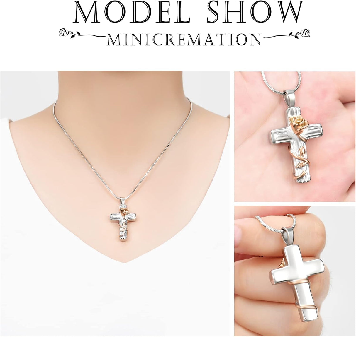 Collar de cenizas, rosa, cruz de cremación, conmemorativo