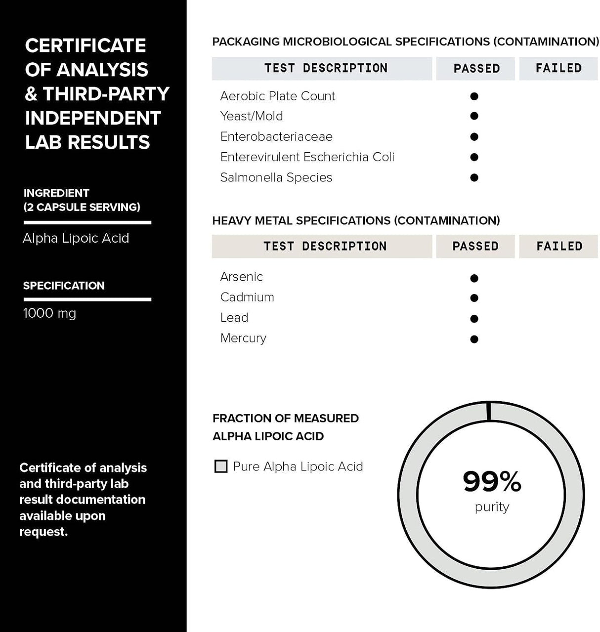Suplementos Alimenticios Cápsulas de ácido alfa lipoico