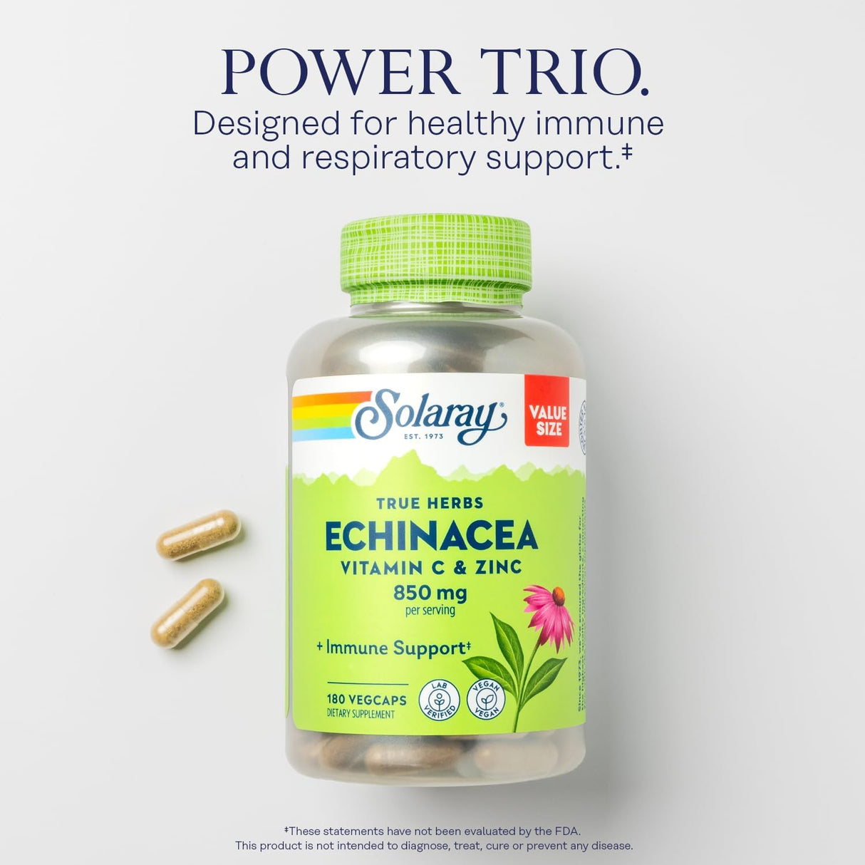 SOLARAY Equinácea Vitamina C y zinc 850 mg más