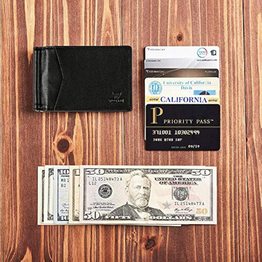 YBONNE - Cartera fina con clip para dinero, de cuero