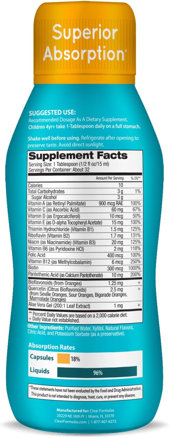 Multivitamínico líquido sin azúcar para niños, 32 porciones